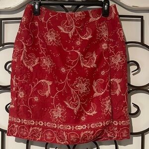 BON TON LINEN FAUX WRAP PENCIL SKIRT RED/CREAM WHITE PRINT SIZE 10